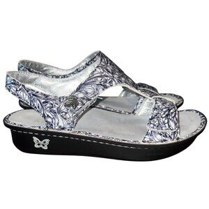 Alegria Women’s KEN-769 Leather Sandals Size 42 us 11.5/12  Black & White Floral